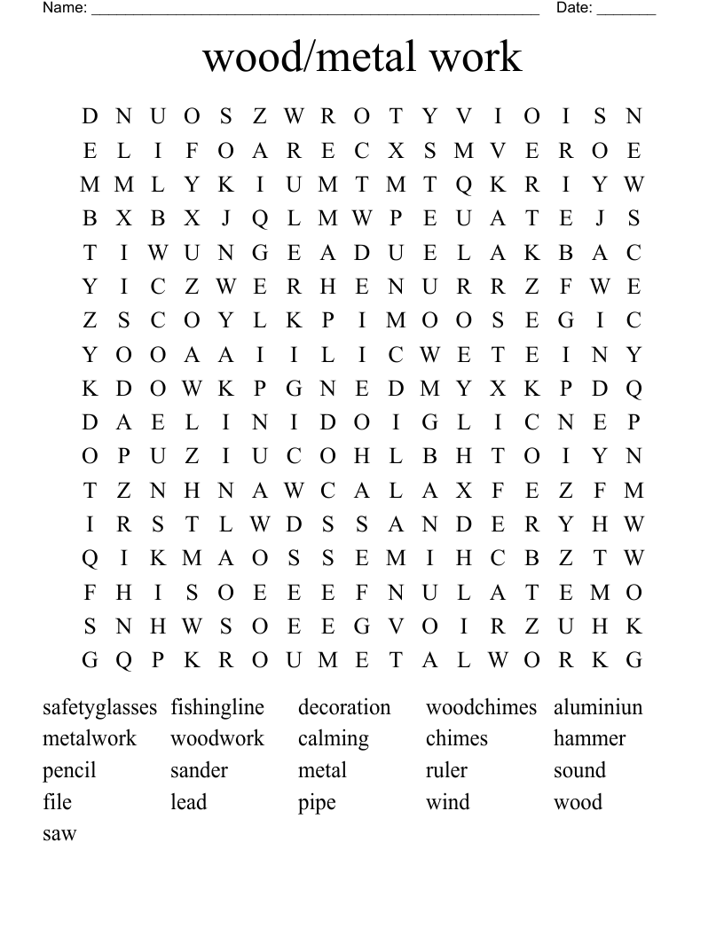 wood/metal work Word Search