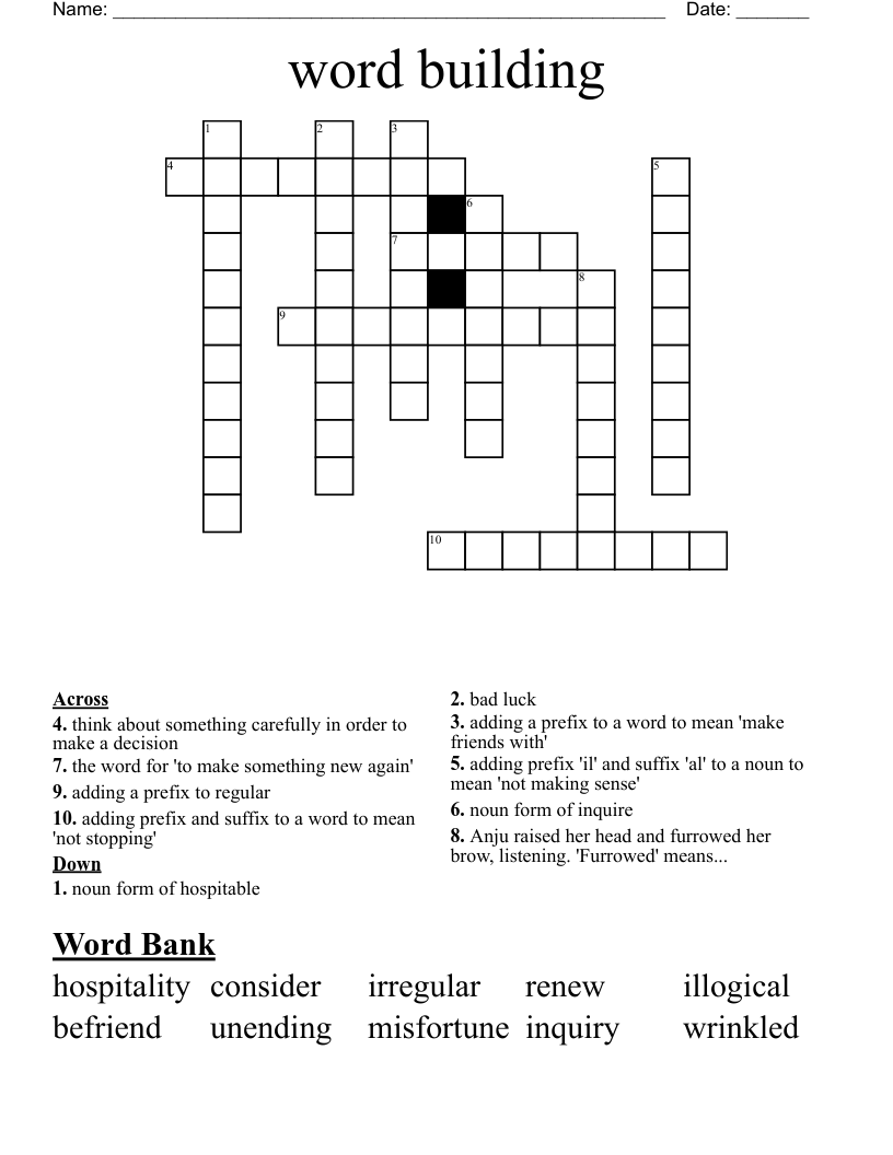 word building Crossword