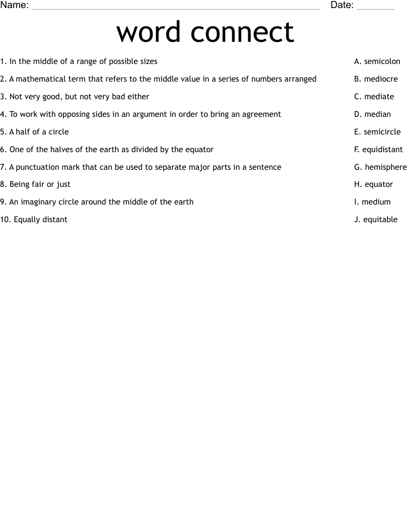 word connect Worksheet