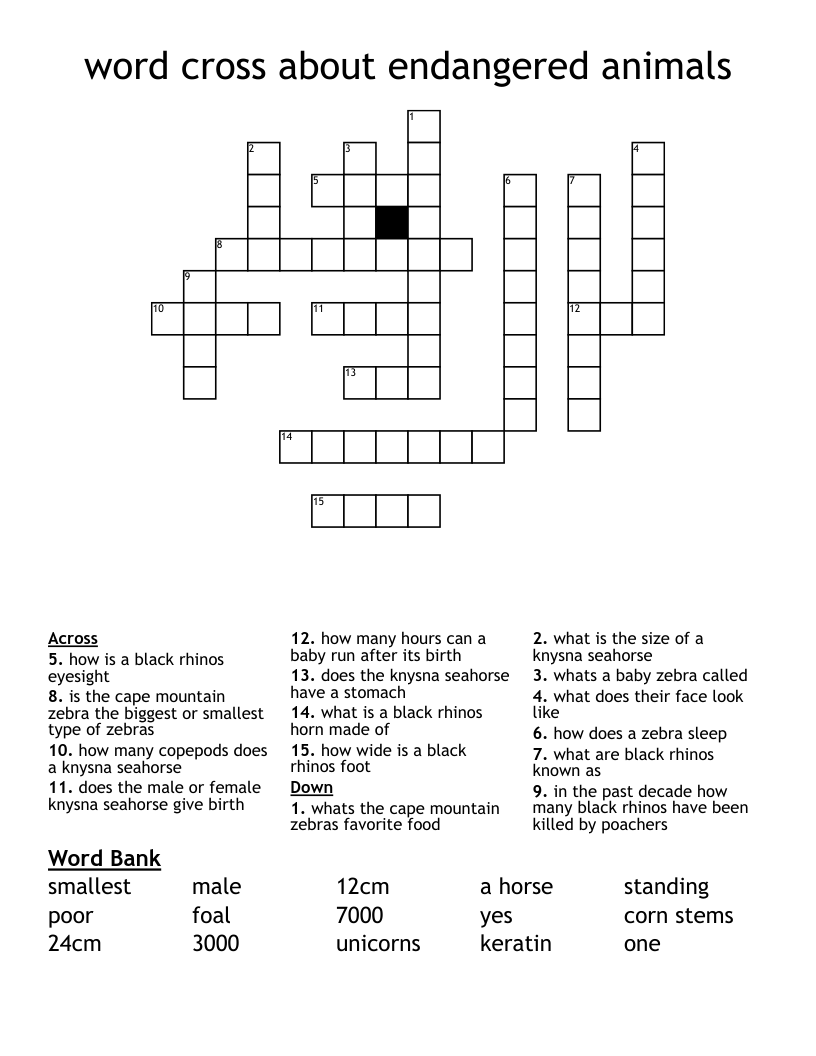 word cross about endangered animals Crossword