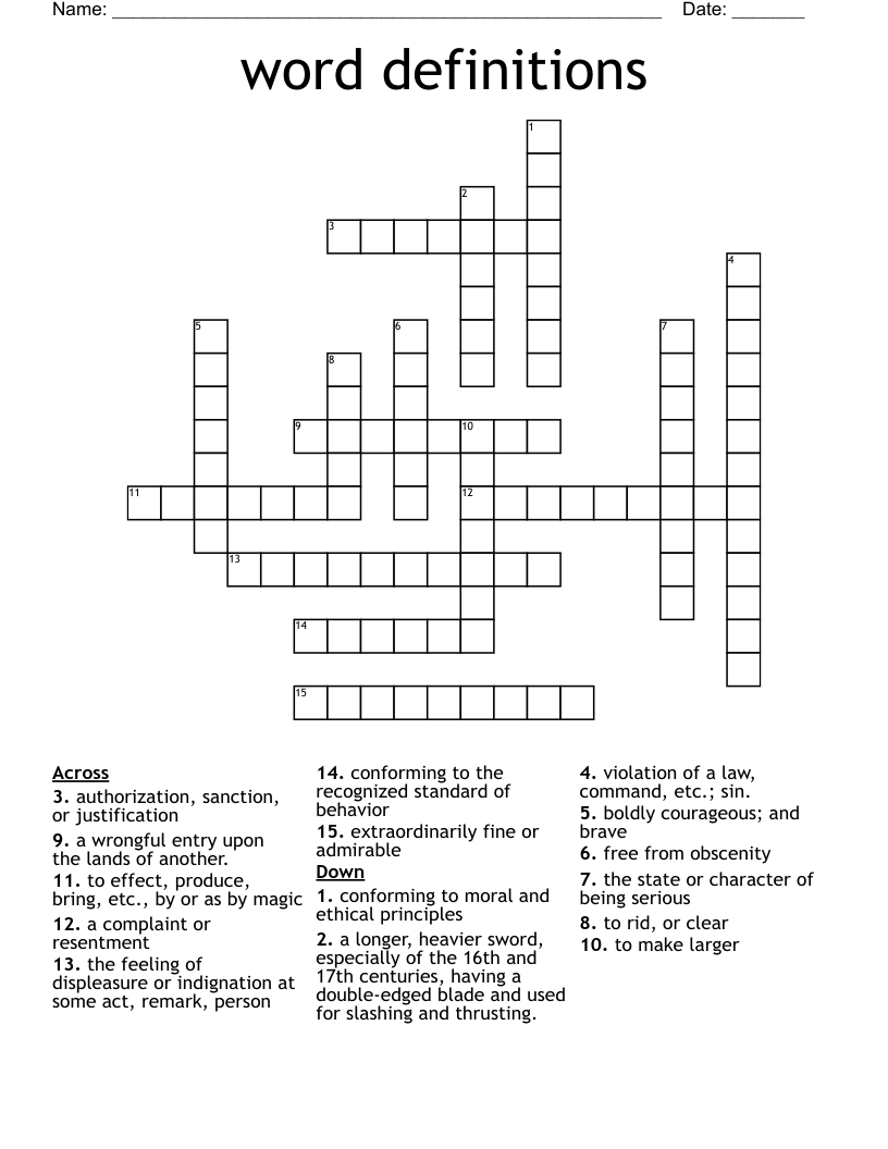 word definitions Crossword
