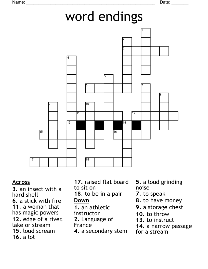 word endings Crossword