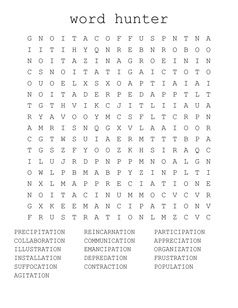 word hunter Word Search