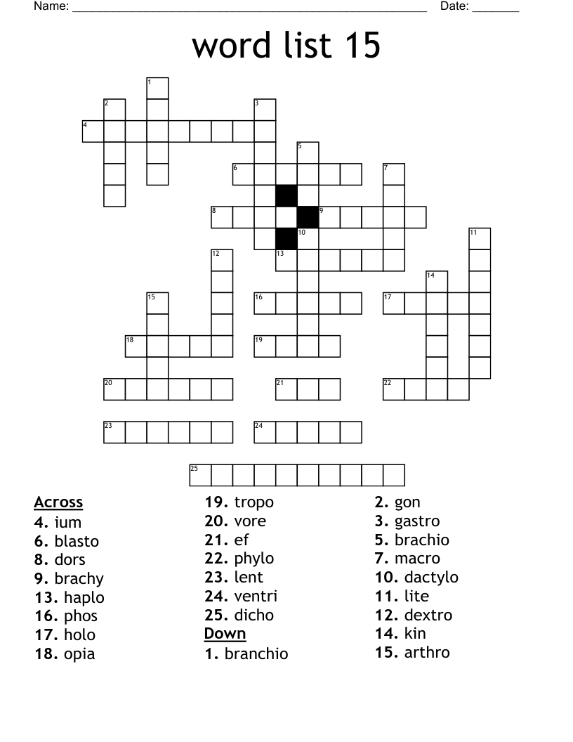 word list 15 Crossword