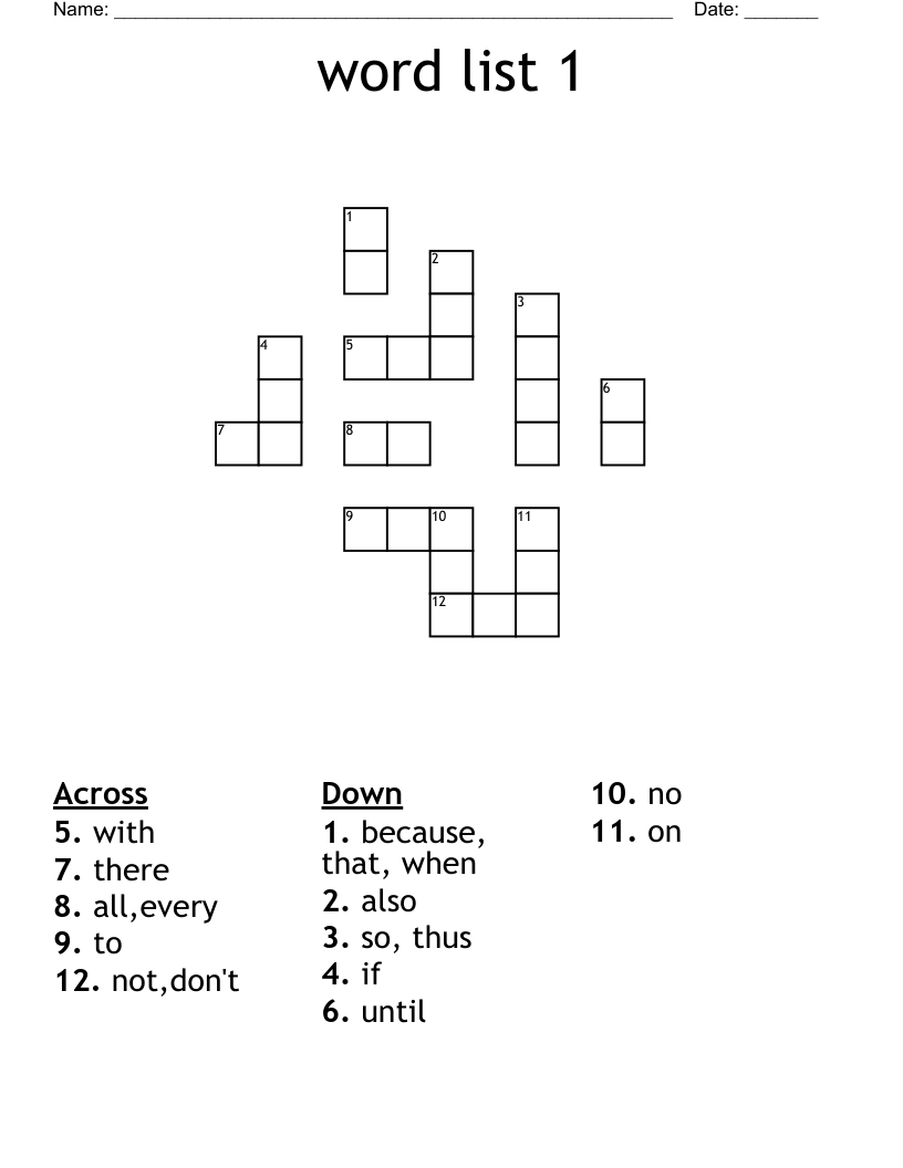 word list 1 Crossword