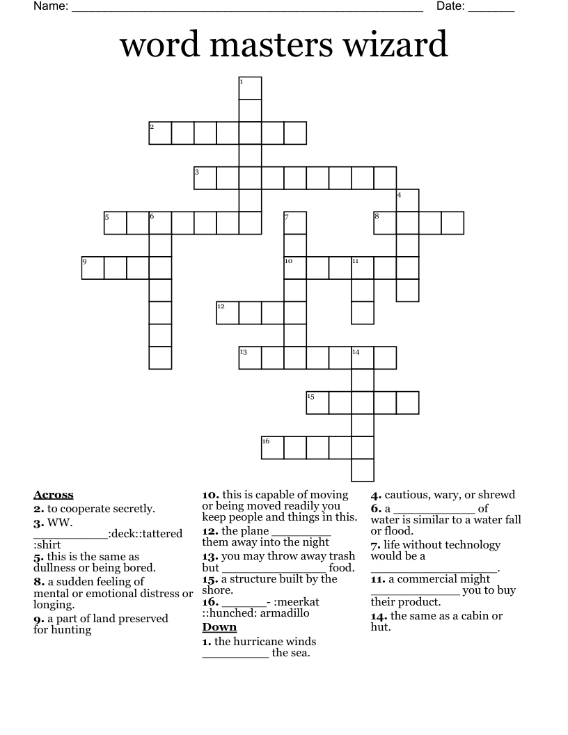 word masters wizard Crossword