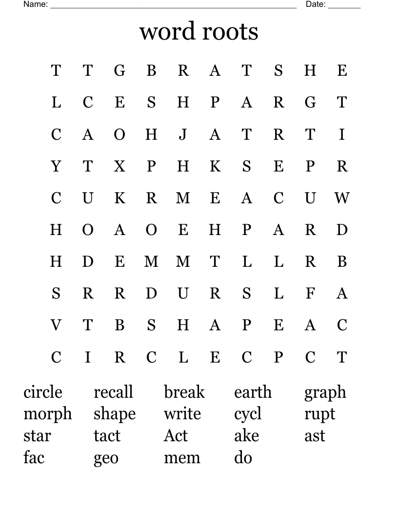 word roots Word Search