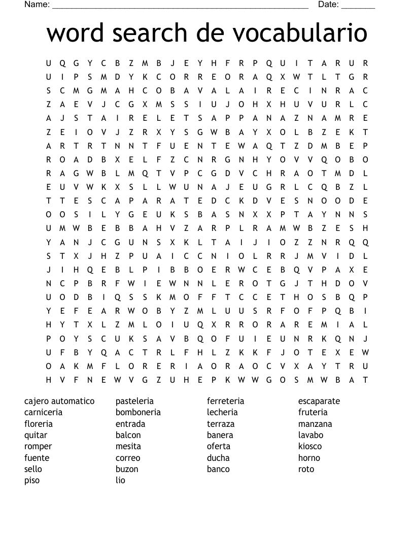 word search de vocabulario