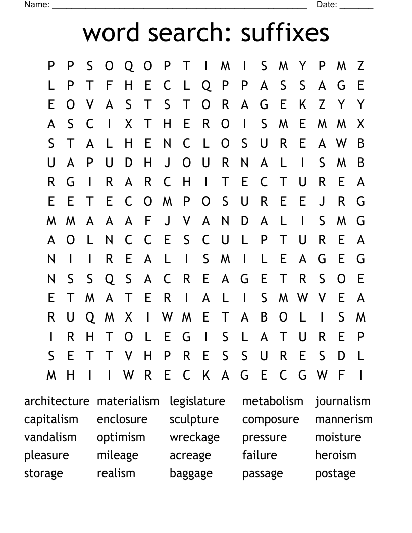 word search: suffixes