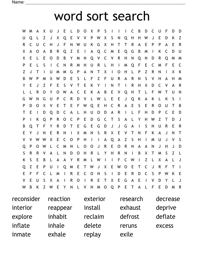 word sort search Word Search