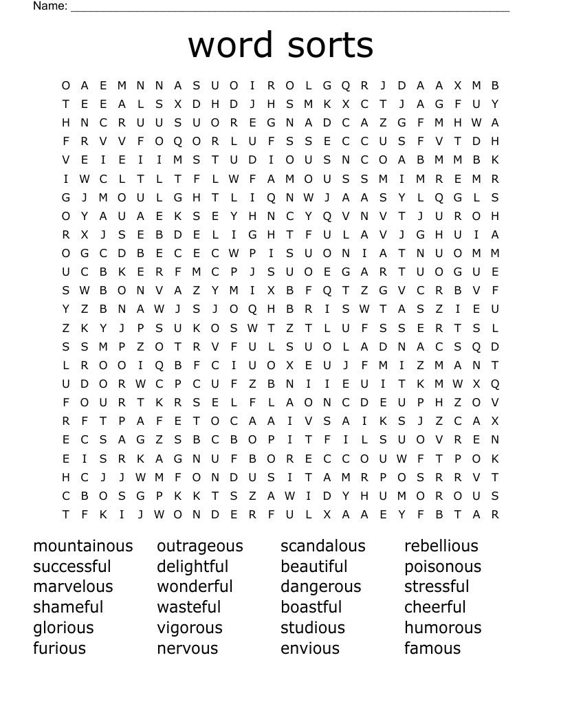 word sorts Word Search
