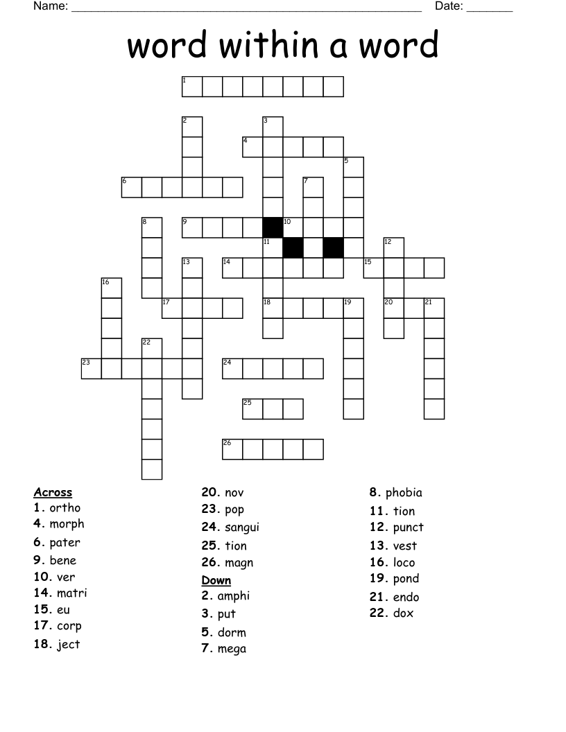word within a word Crossword