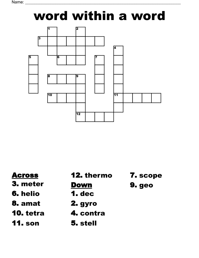word within a word Crossword