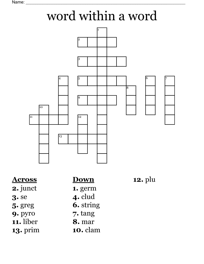 word within a word Crossword