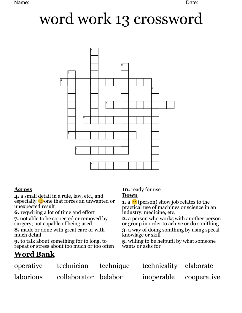 word work 13  crossword 
