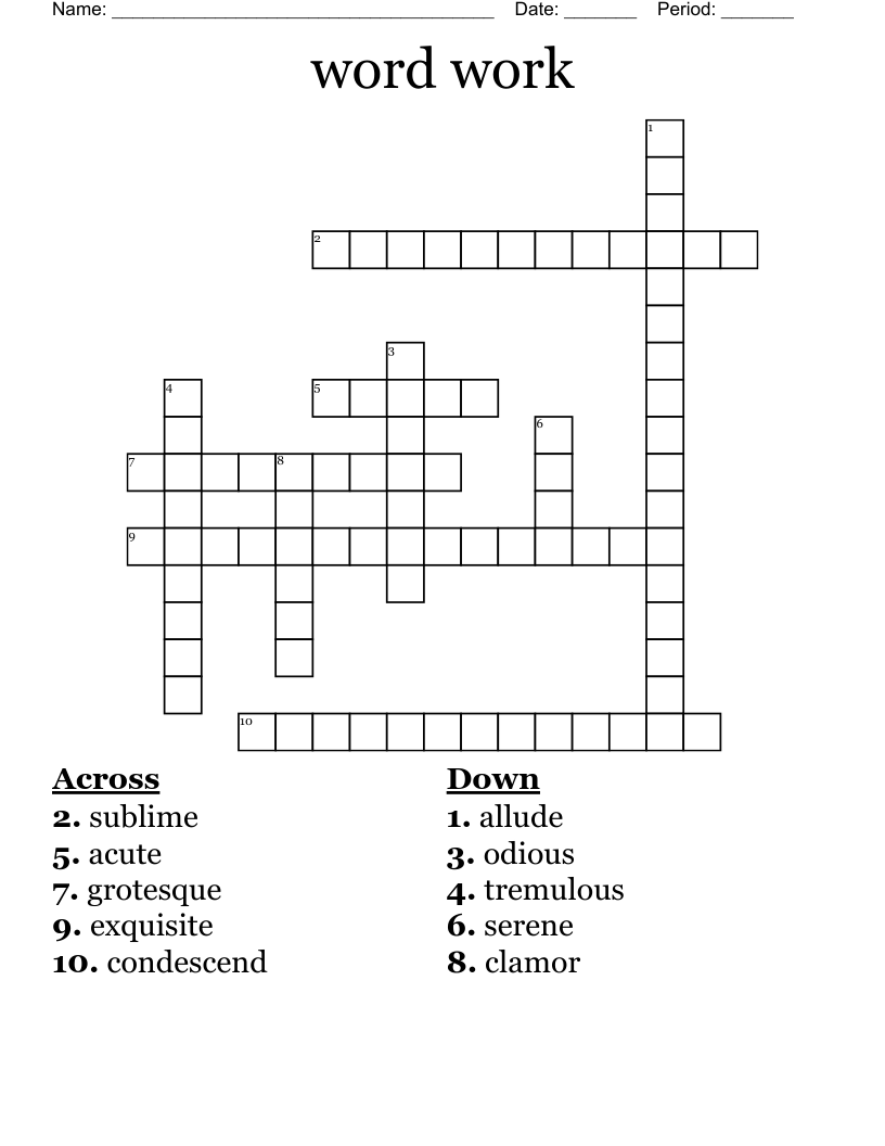 word work Crossword