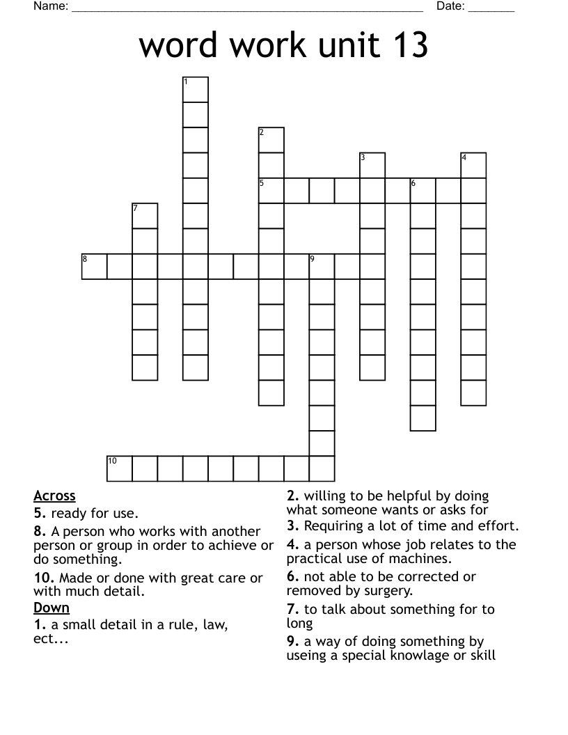 word work unit 13 Crossword