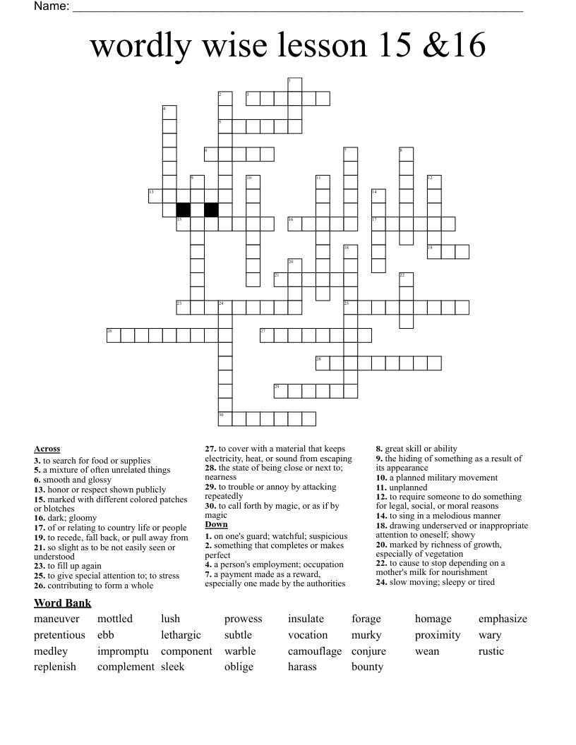 wordly wise lesson 15 &16 Crossword