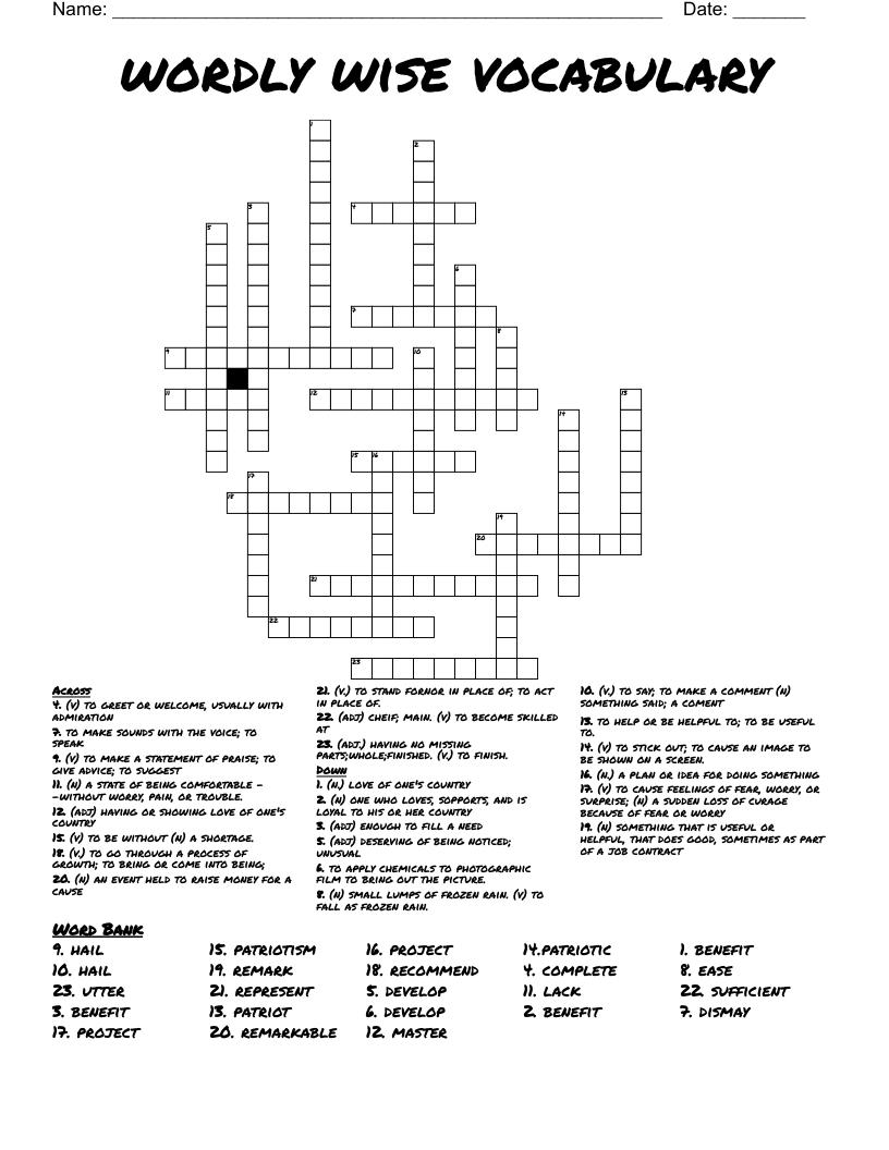 wordly wise vocabulary Crossword