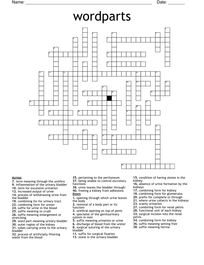 wordparts Crossword