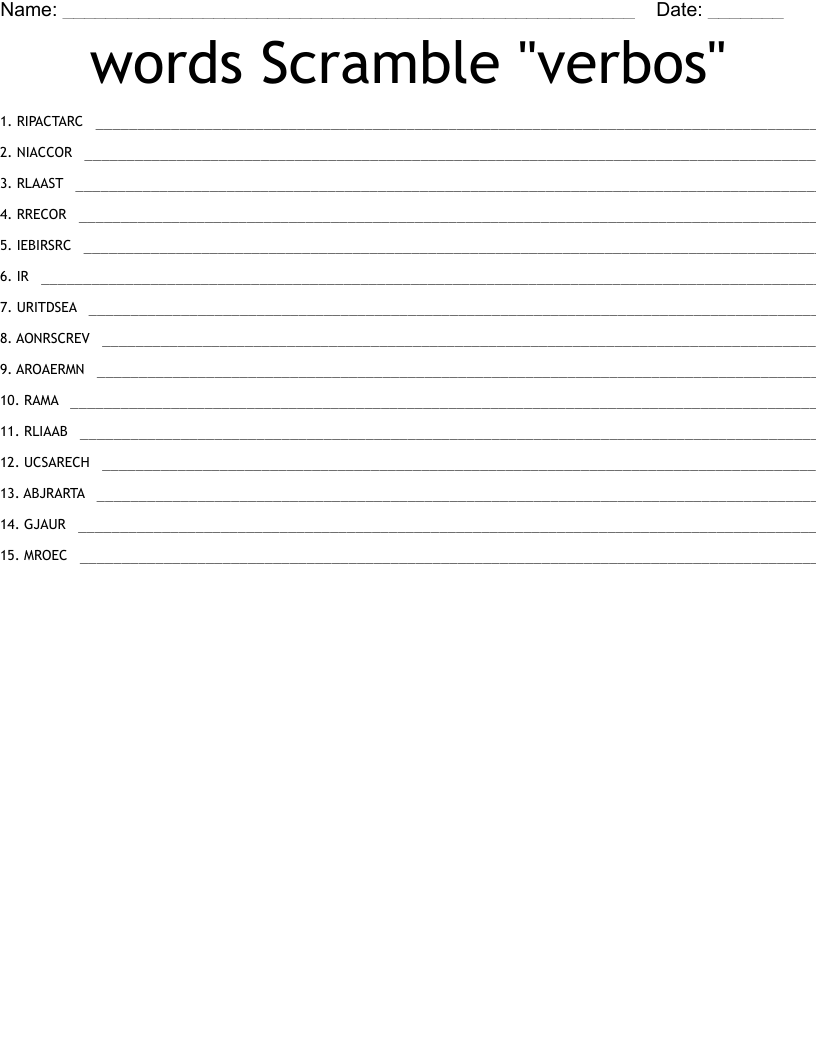 words Scramble "verbos"