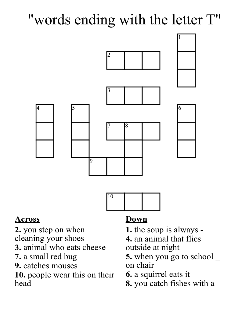 "words  ending with the letter T" Crossword