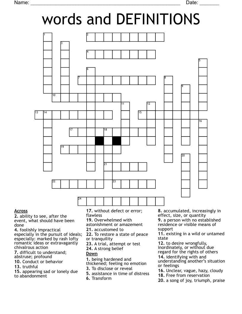 words and DEFINITIONS  Crossword