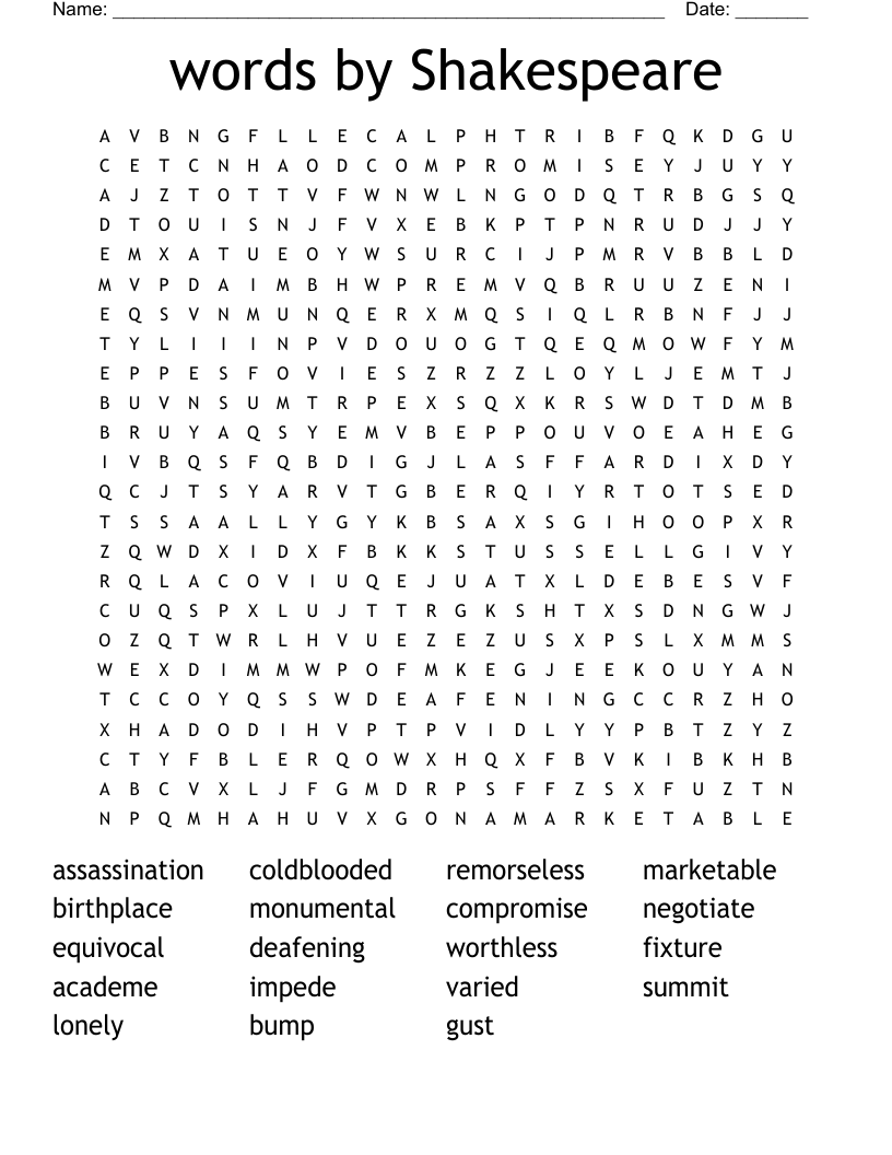 words by Shakespeare Word Search