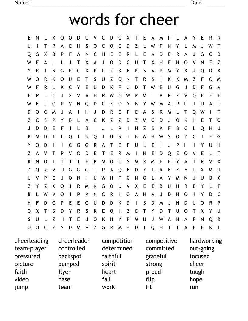 words for cheer Word Search