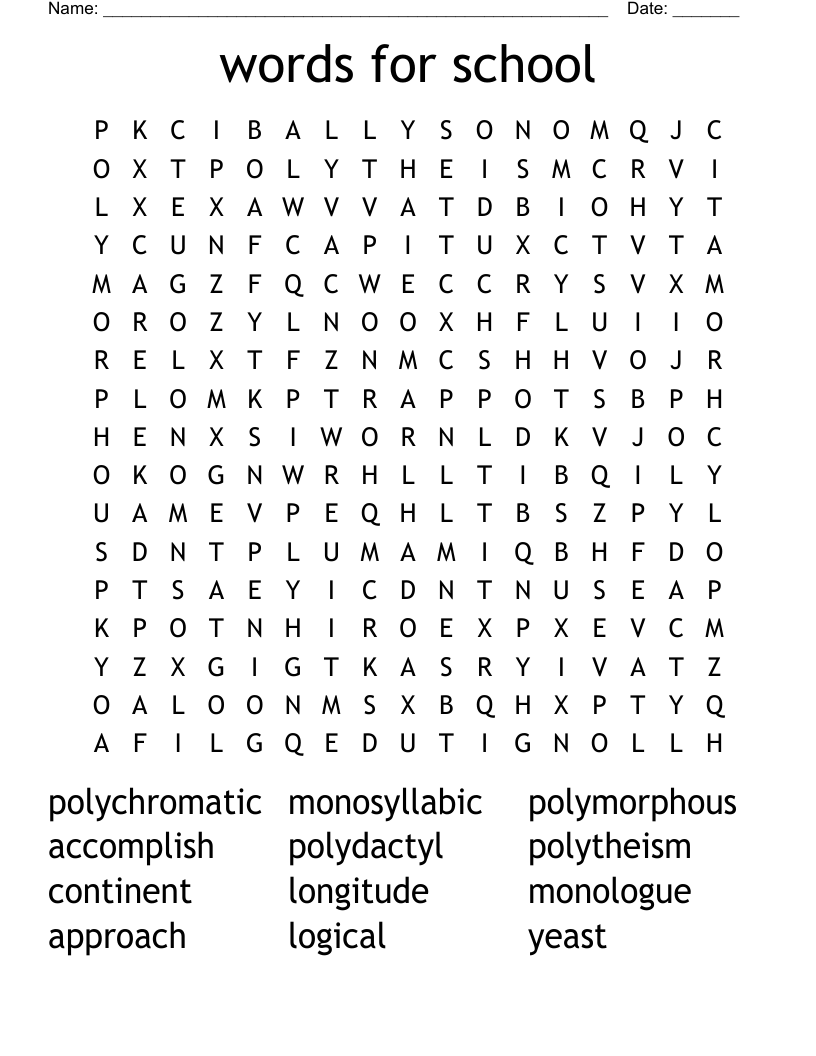 words for school Word Search