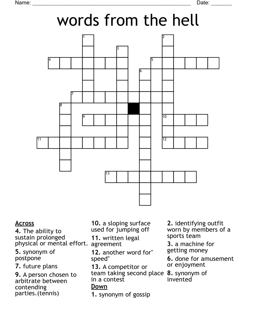 words from the hell Crossword