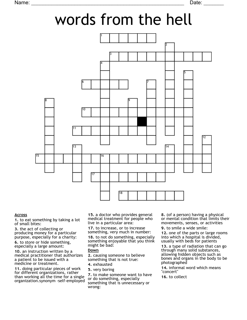 words from the hell Crossword