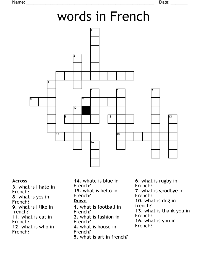 words in French Crossword