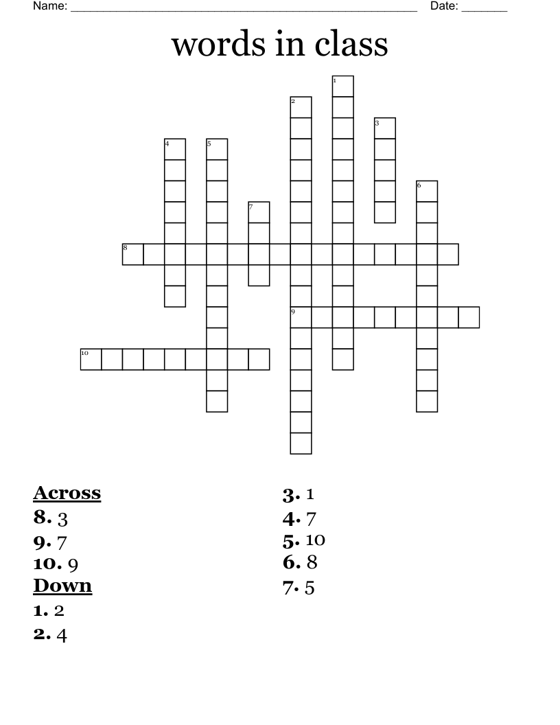 words in class Crossword