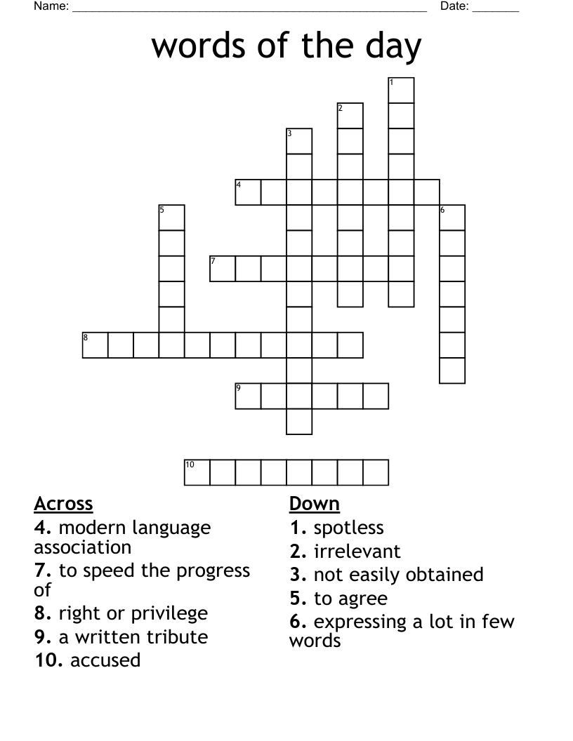 words of the day  Crossword