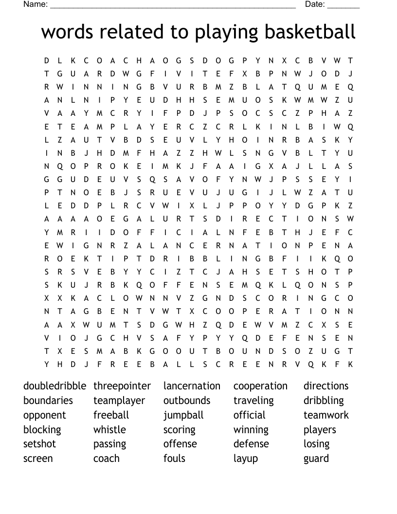 words related to playing basketball Word Search