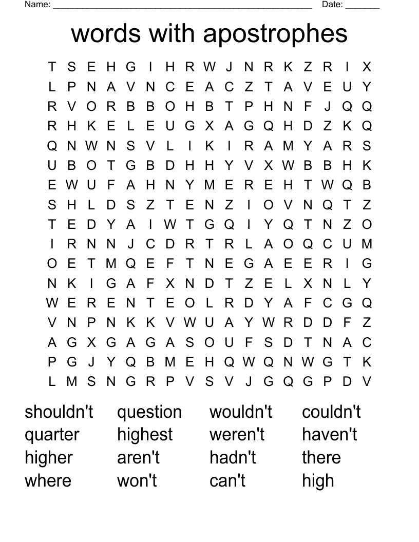 words with apostrophes Word Search