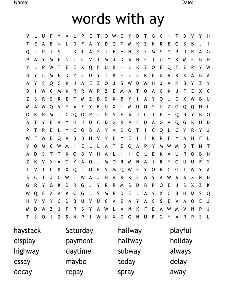 words with ay Word Search