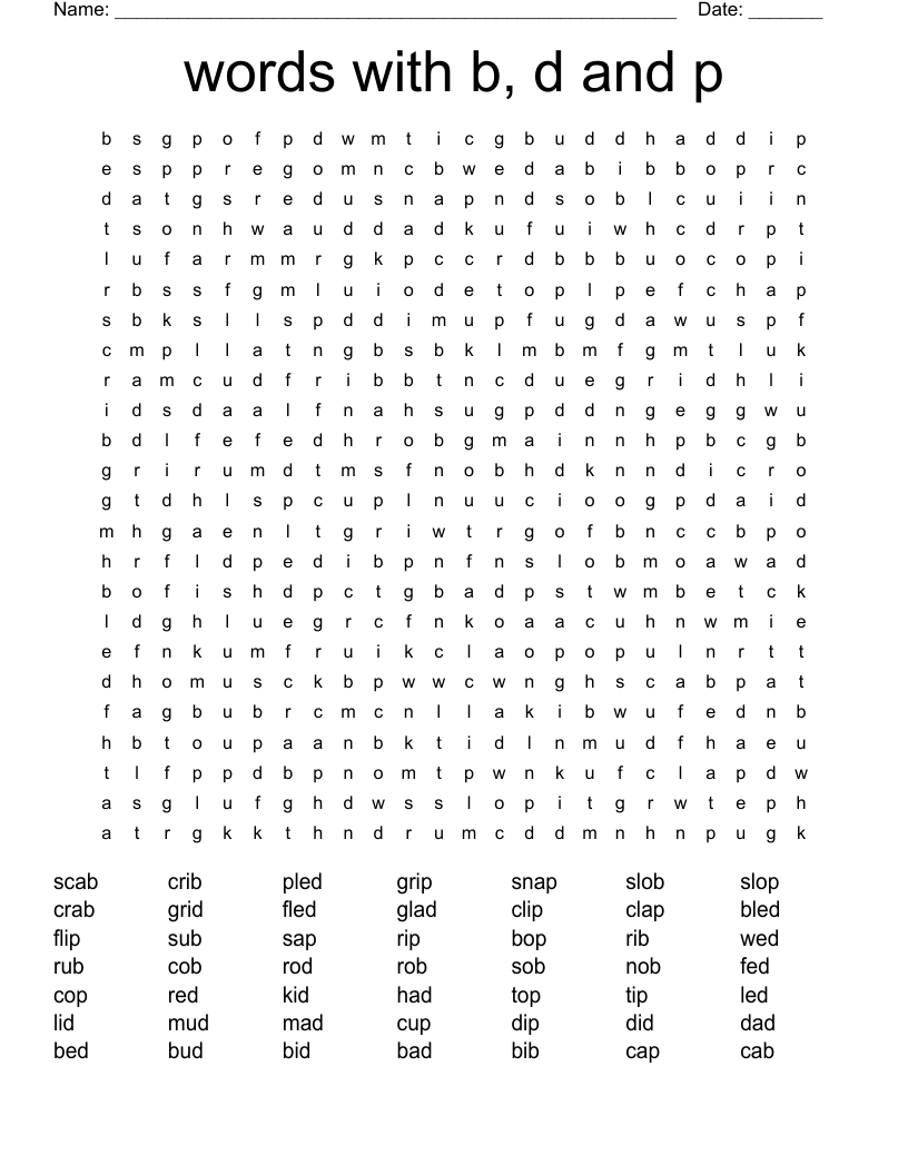 words with b, d and p Word Search