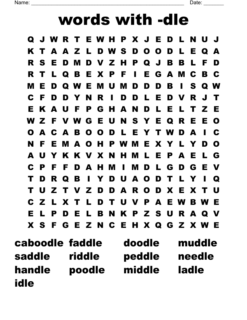 words with -dle Word Search