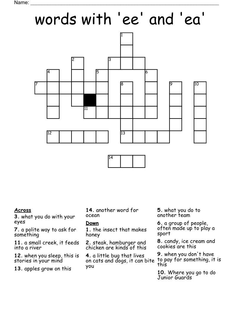 words with 'ee' and 'ea' Crossword