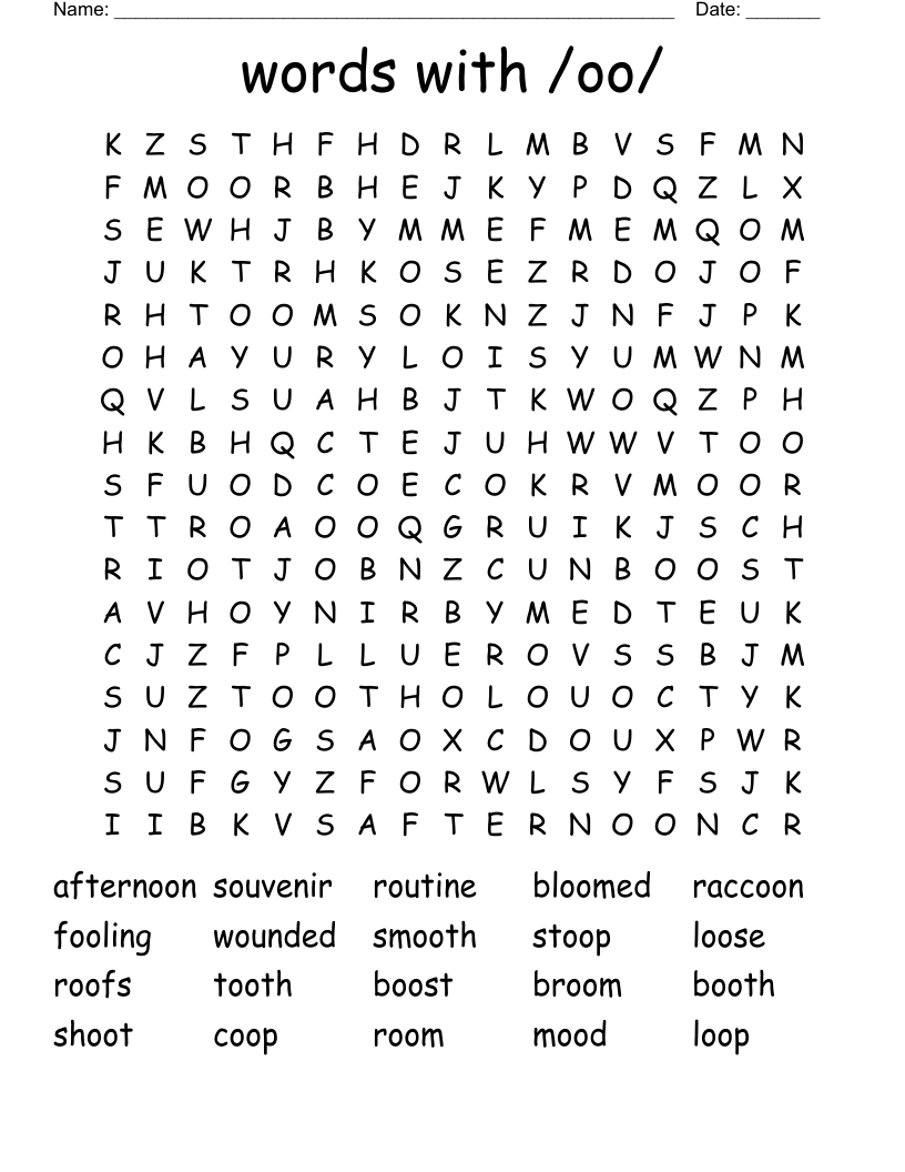 words with /oo/ Word Search