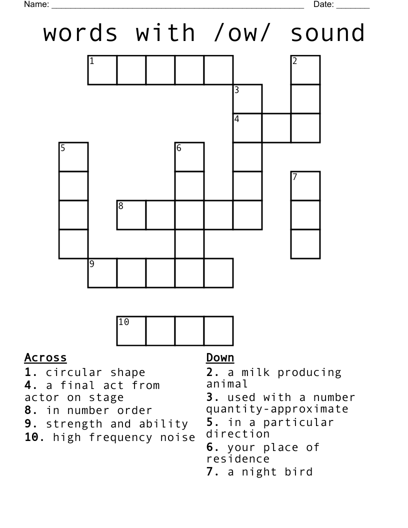 words with /ow/ sound Crossword
