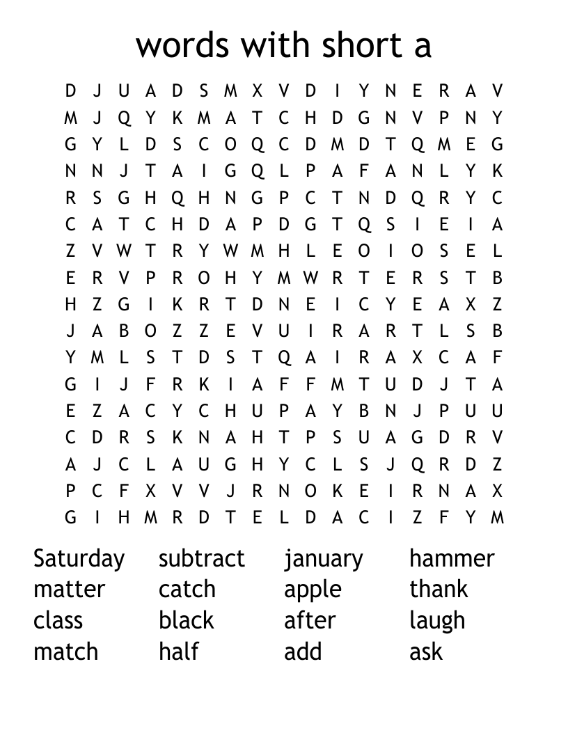 words with short a Word Search