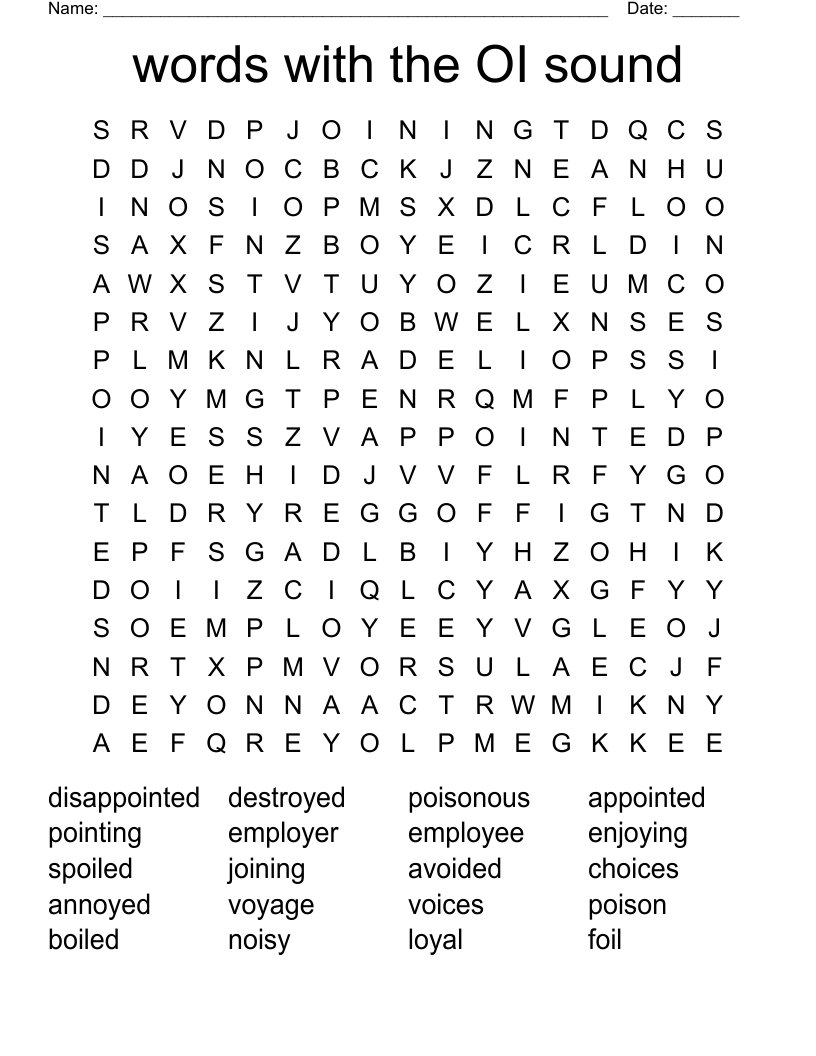 words with the OI sound  Word Search