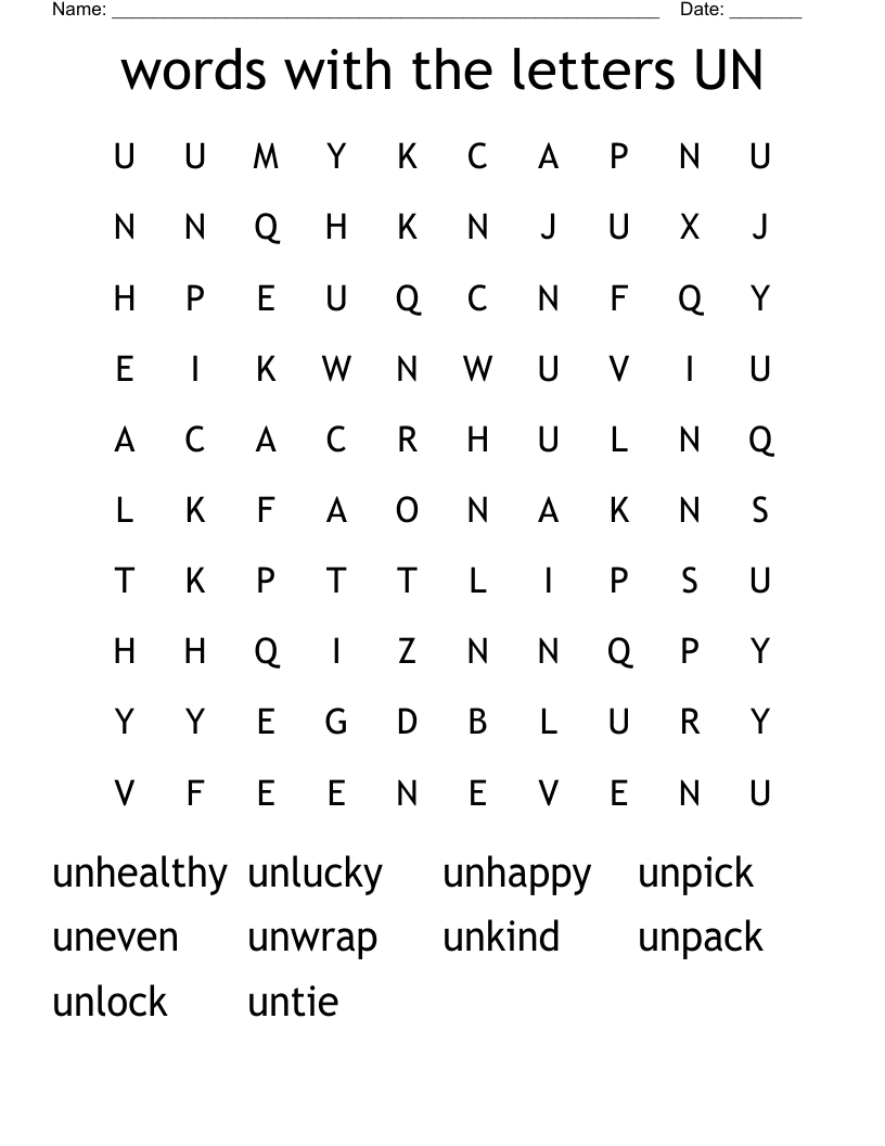 words with the letters UN Word Search