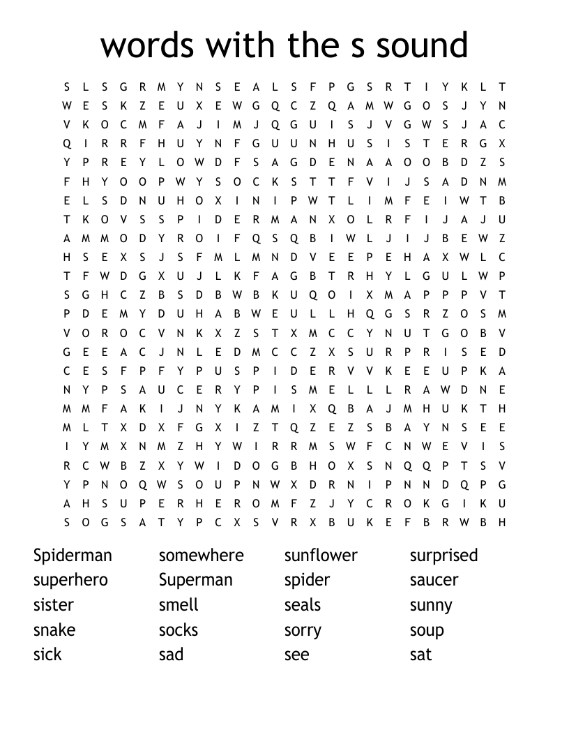 words with the s sound Word Search