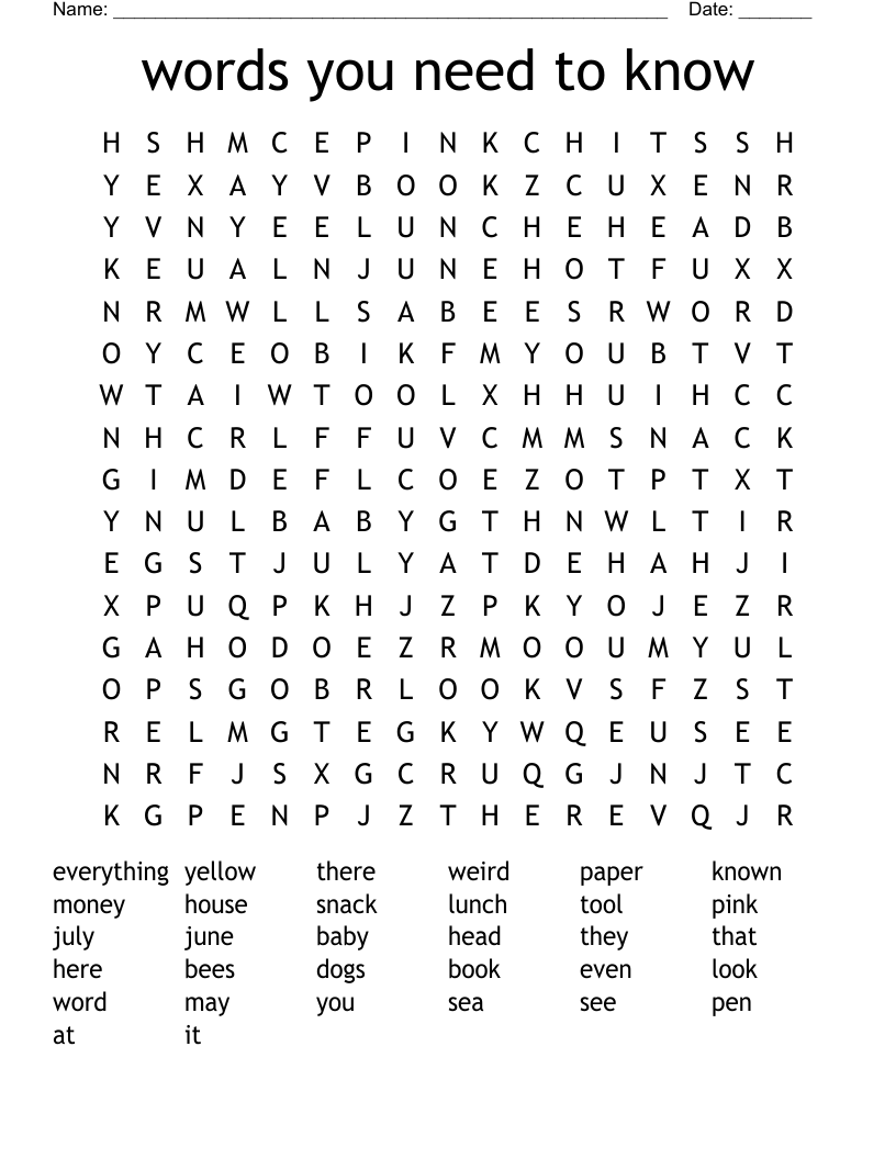 words you need to know Word Search