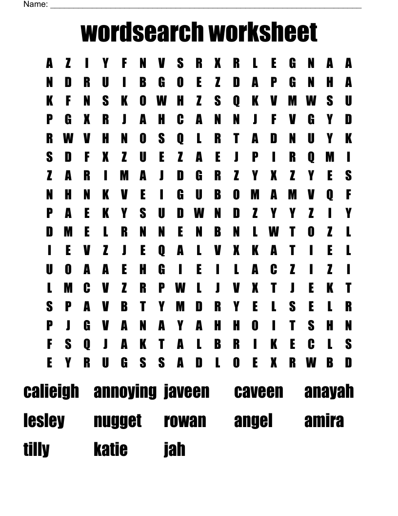 wordsearch worksheet