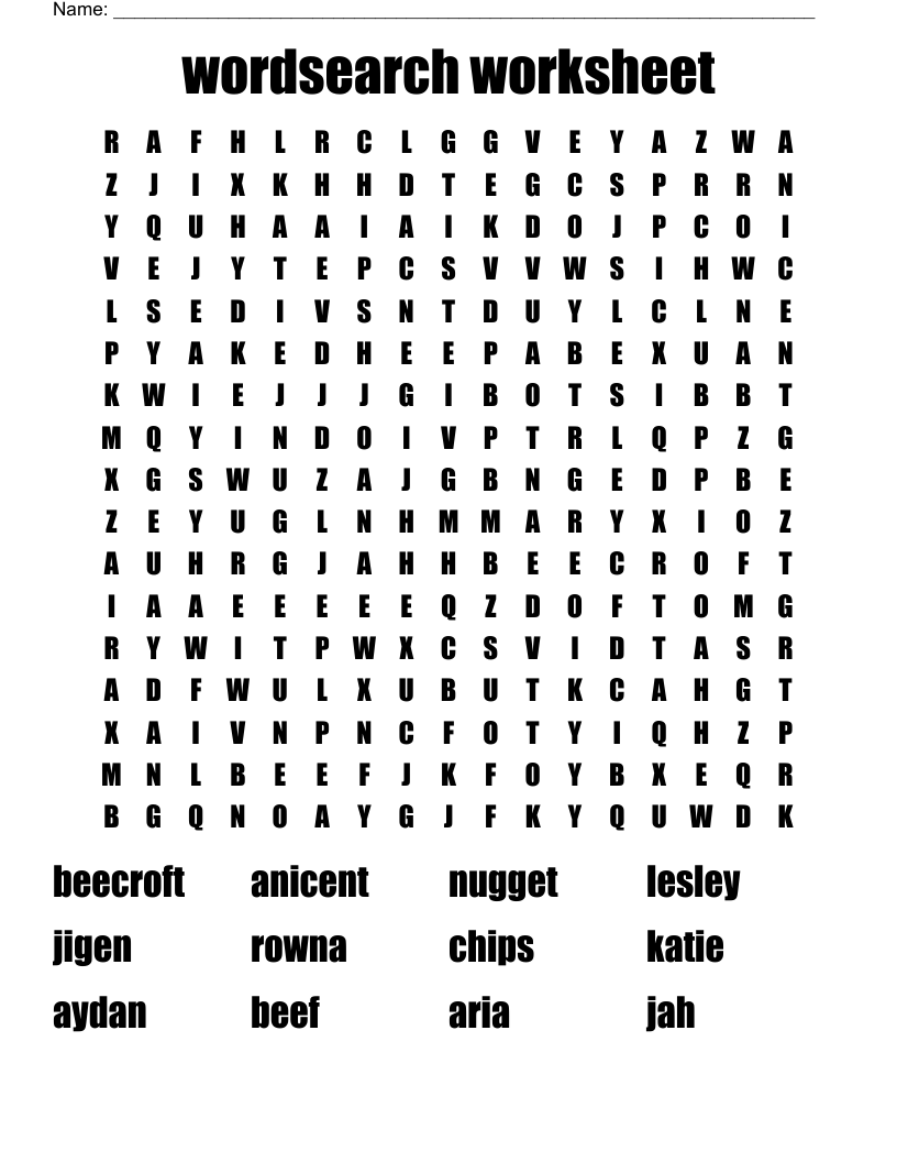 wordsearch worksheet 
